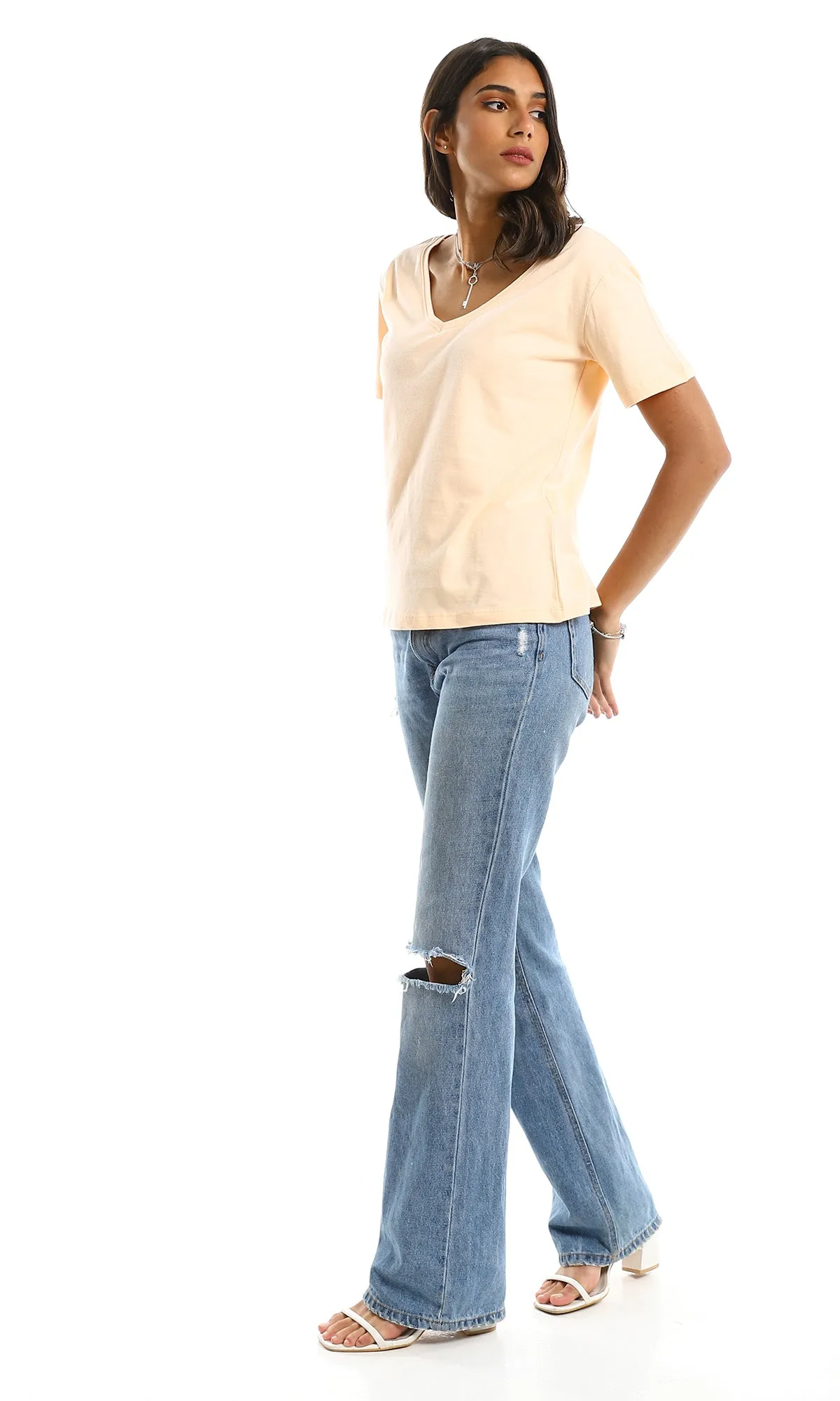 98295 Slip On Wide V-Neck Simon Basic Tee