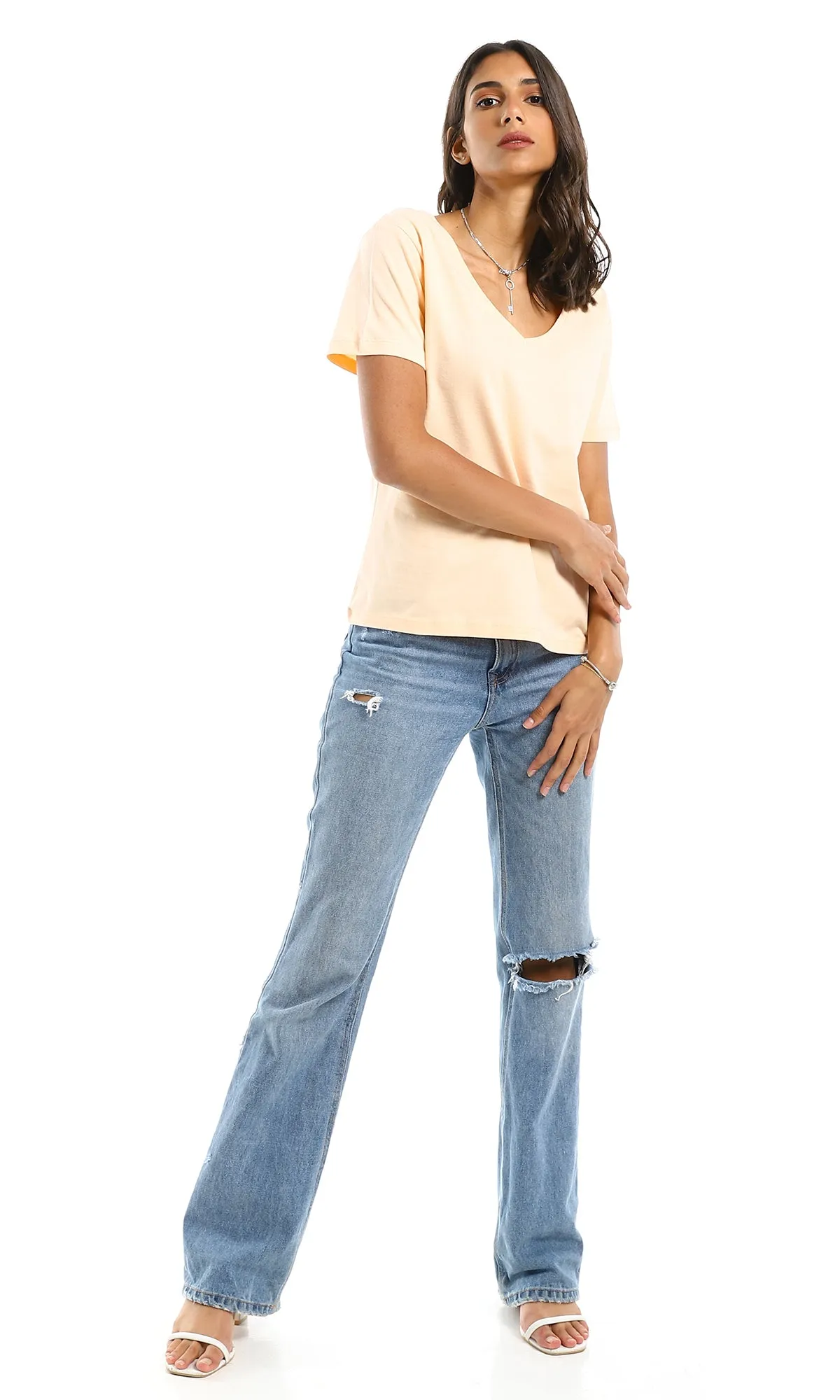 98295 Slip On Wide V-Neck Simon Basic Tee