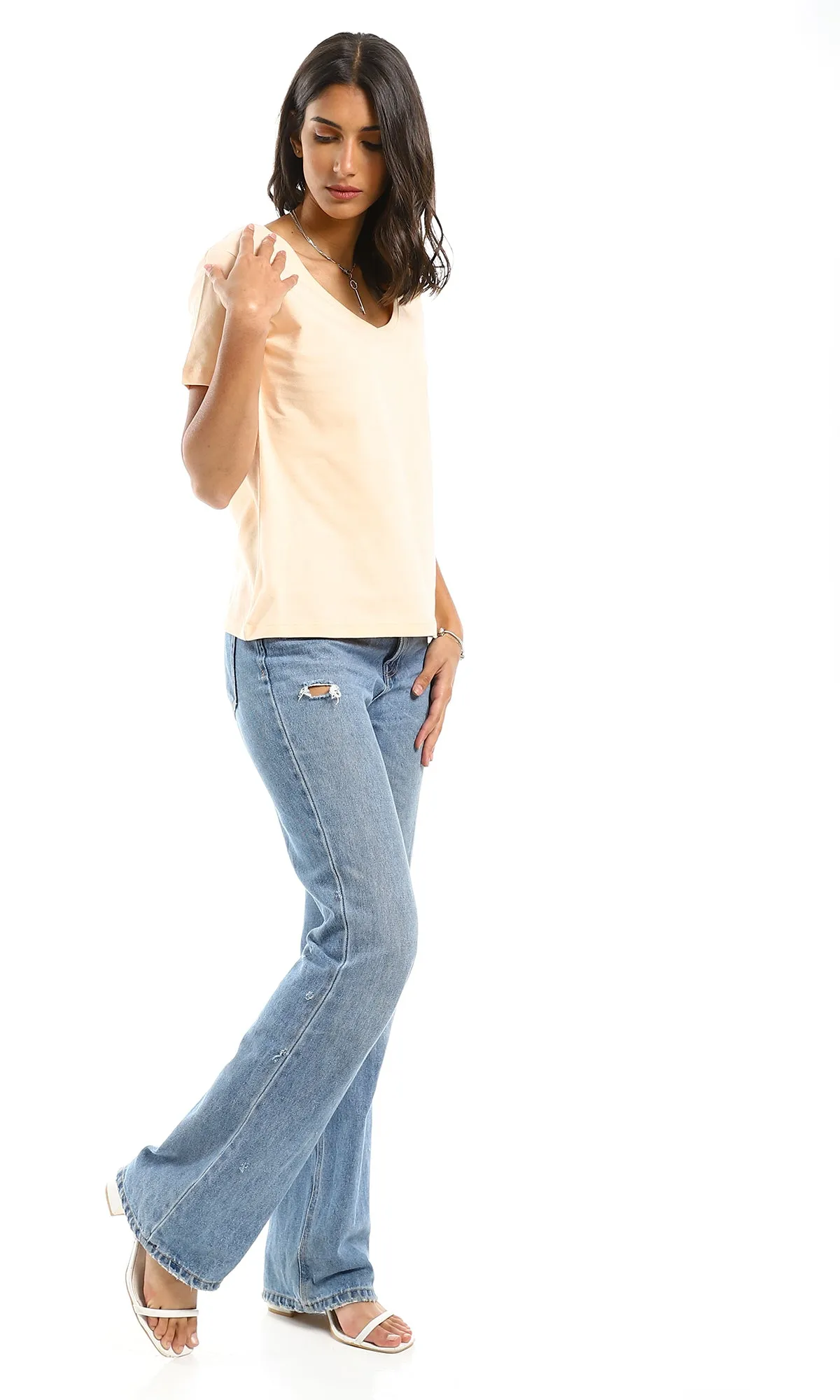 98295 Slip On Wide V-Neck Simon Basic Tee