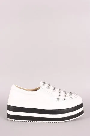 Bead Embellished Striped Flatform Slip-On Sneaker