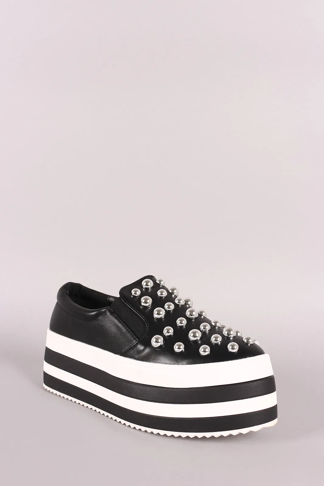 Bead Embellished Striped Flatform Slip-On Sneaker