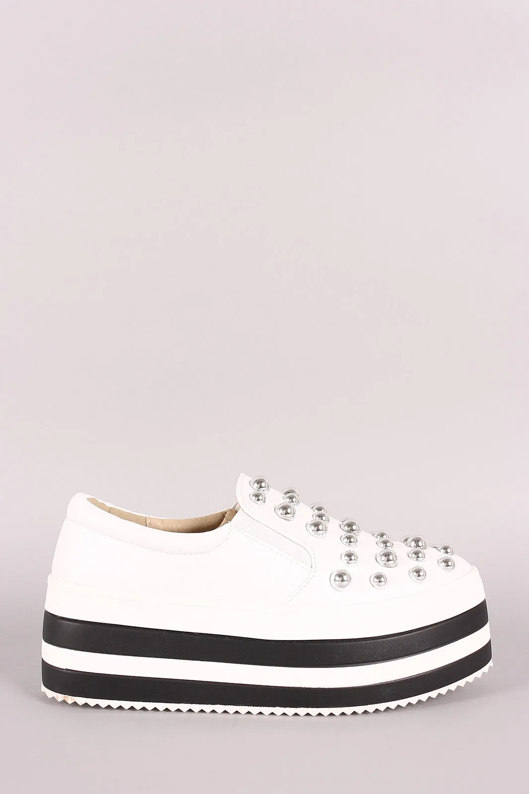 Bead Embellished Striped Flatform Slip-On Sneaker