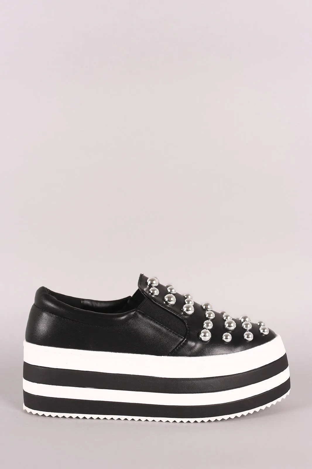 Bead Embellished Striped Flatform Slip-On Sneaker
