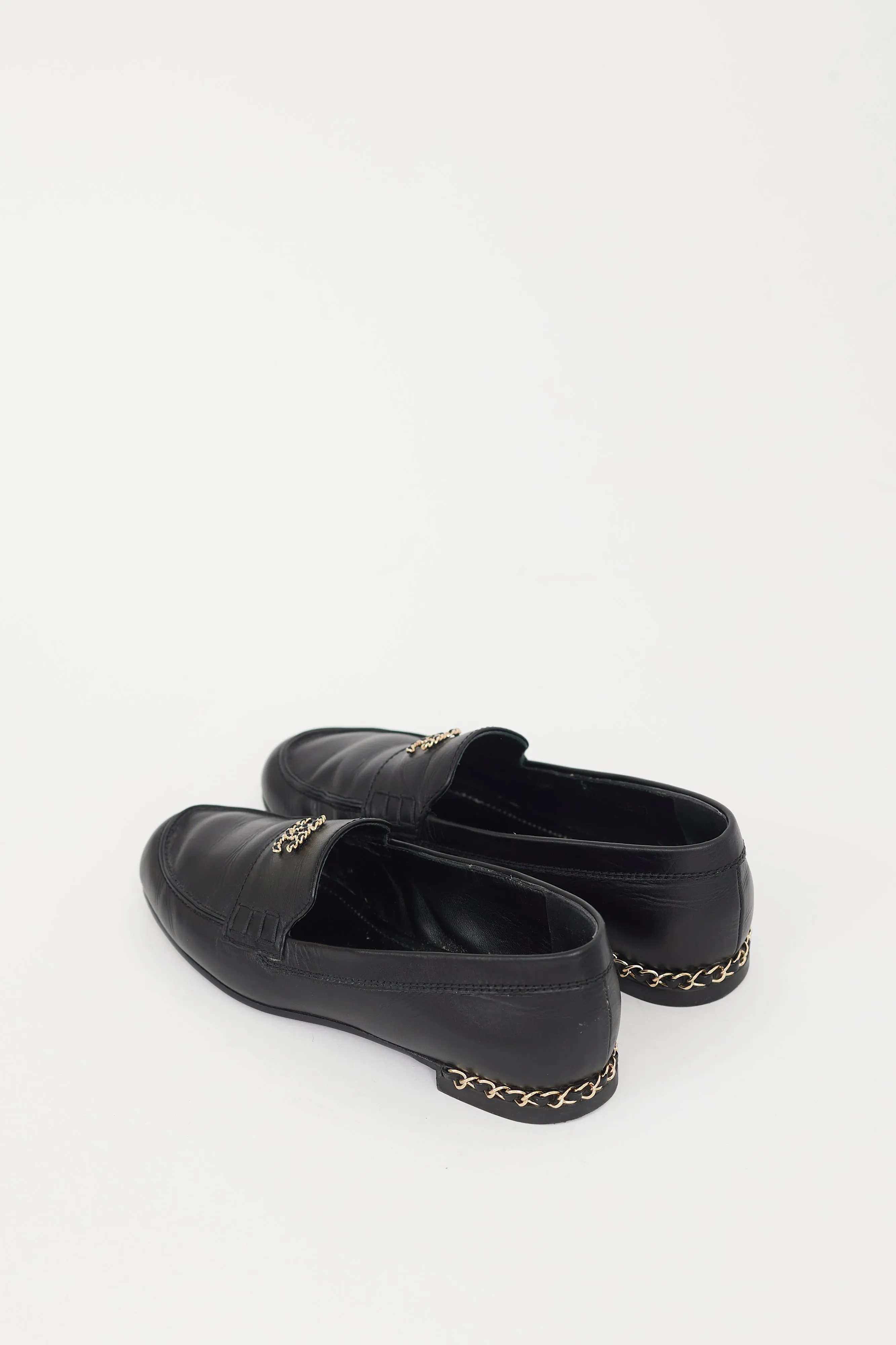 Black & Gold Leather Chainlink Loafer