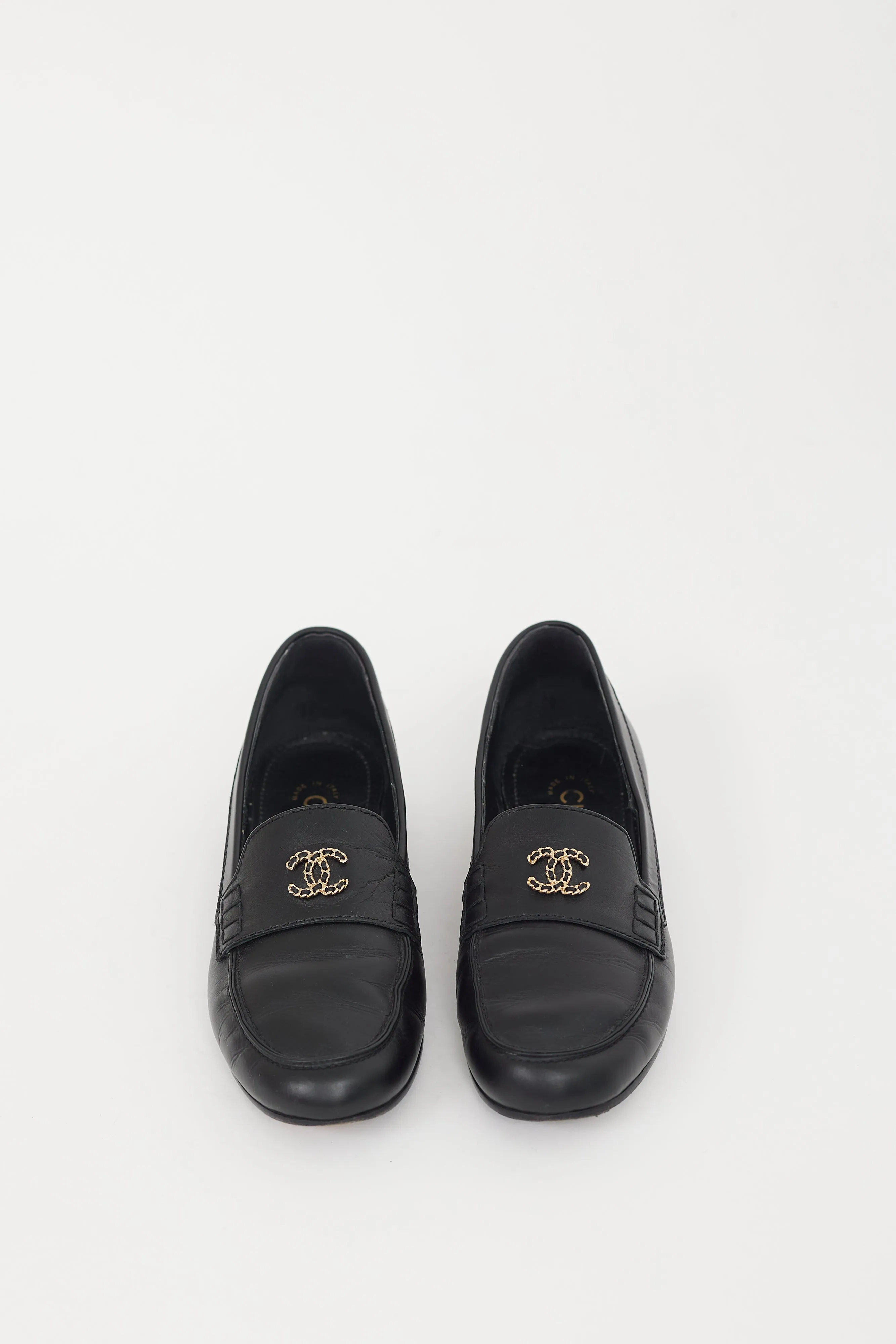 Black & Gold Leather Chainlink Loafer