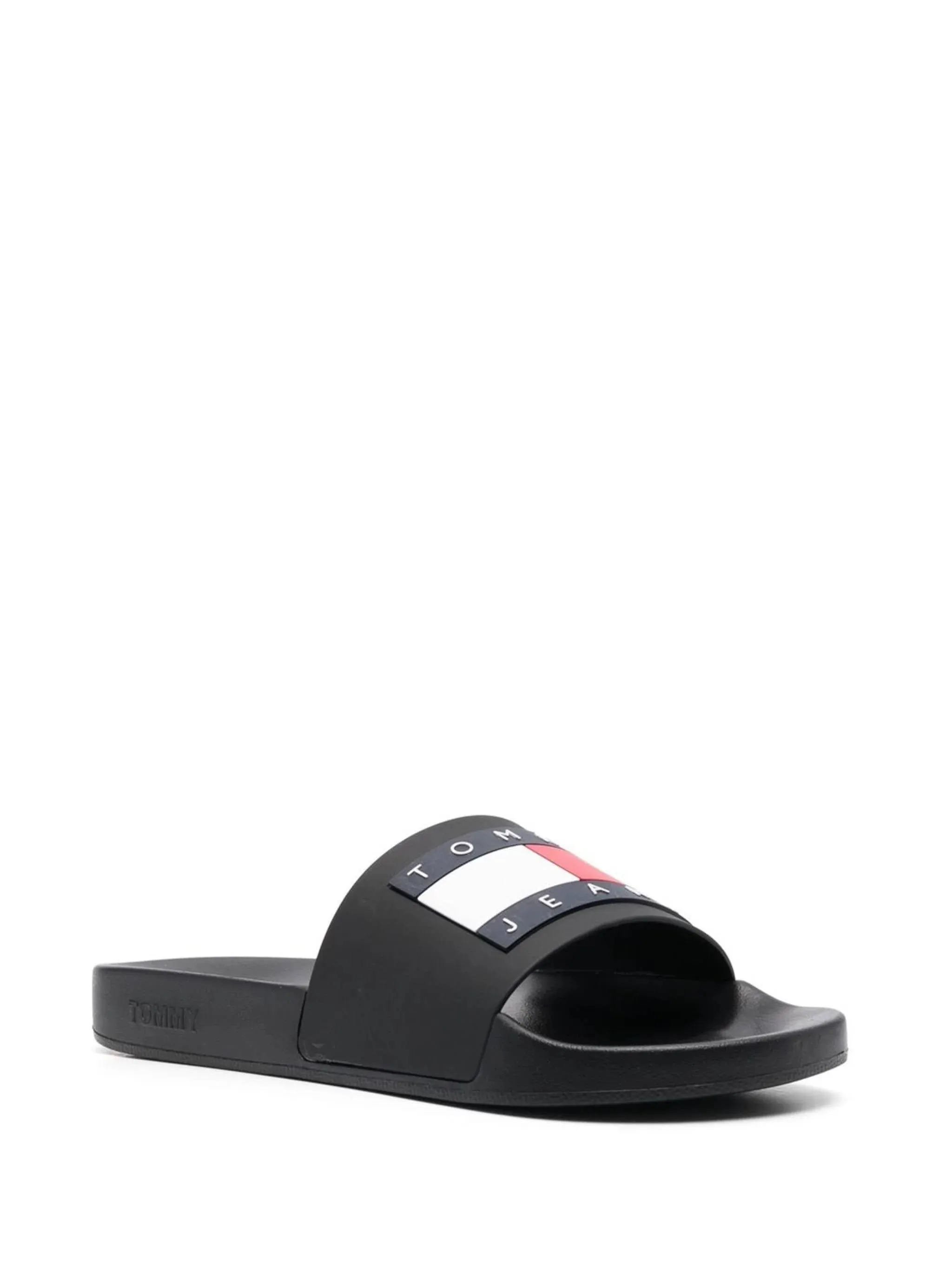 Black Flat Pool Sandals with Logo