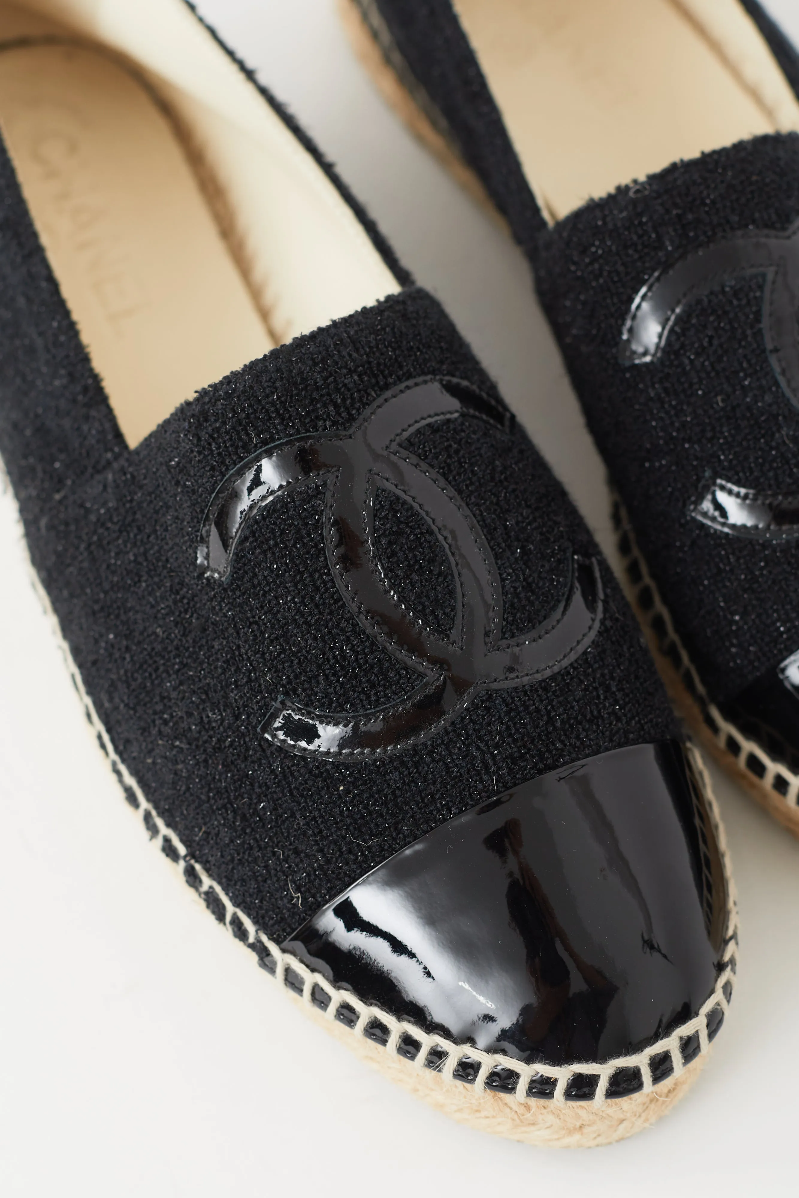 Black Metallic Knit & Patent Espadrille Flat