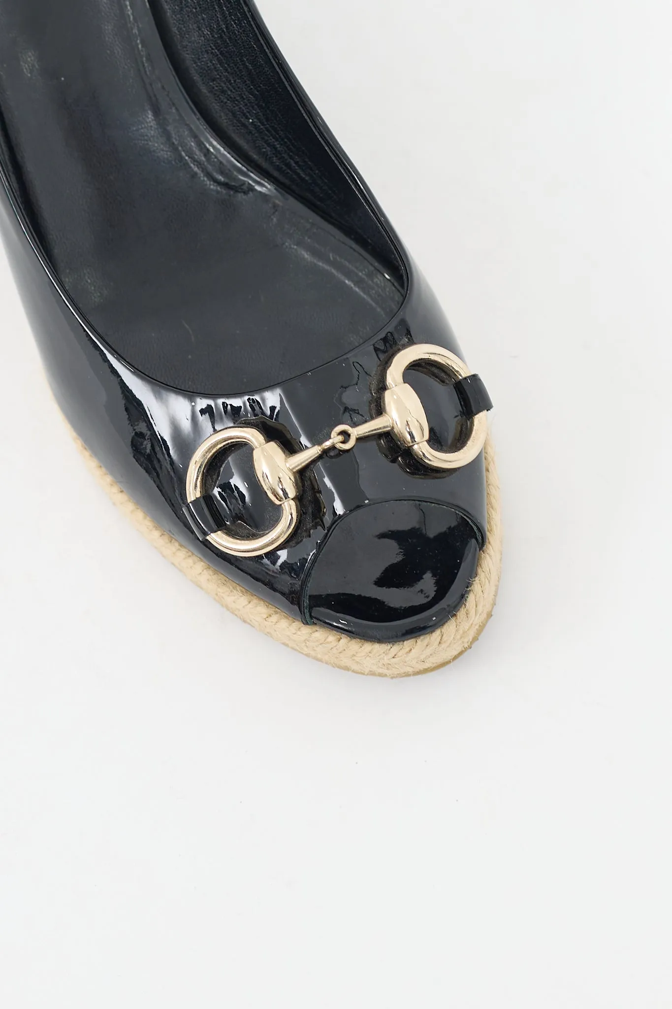 Black Patent Leather Espadrille Wedge
