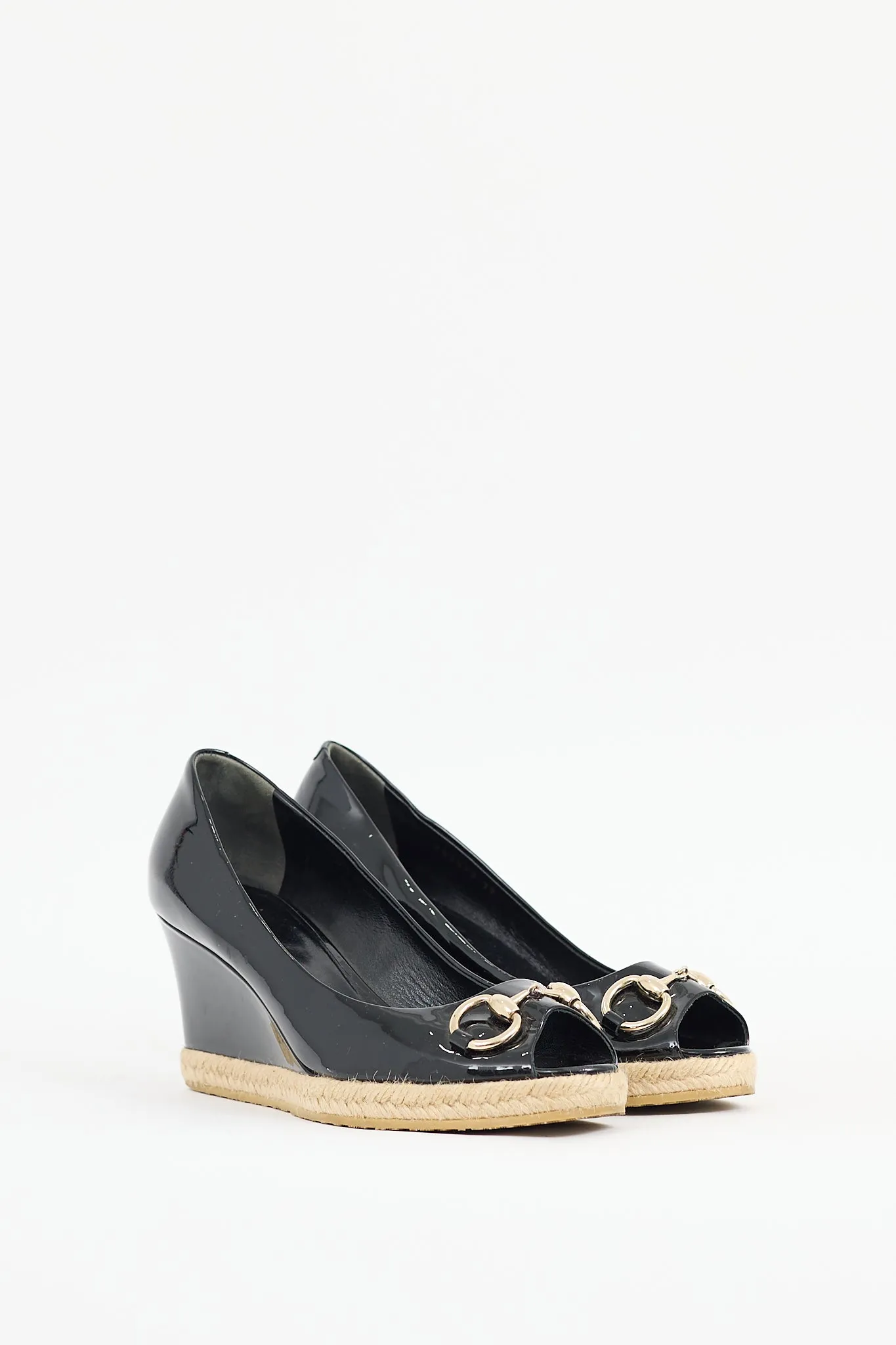 Black Patent Leather Espadrille Wedge