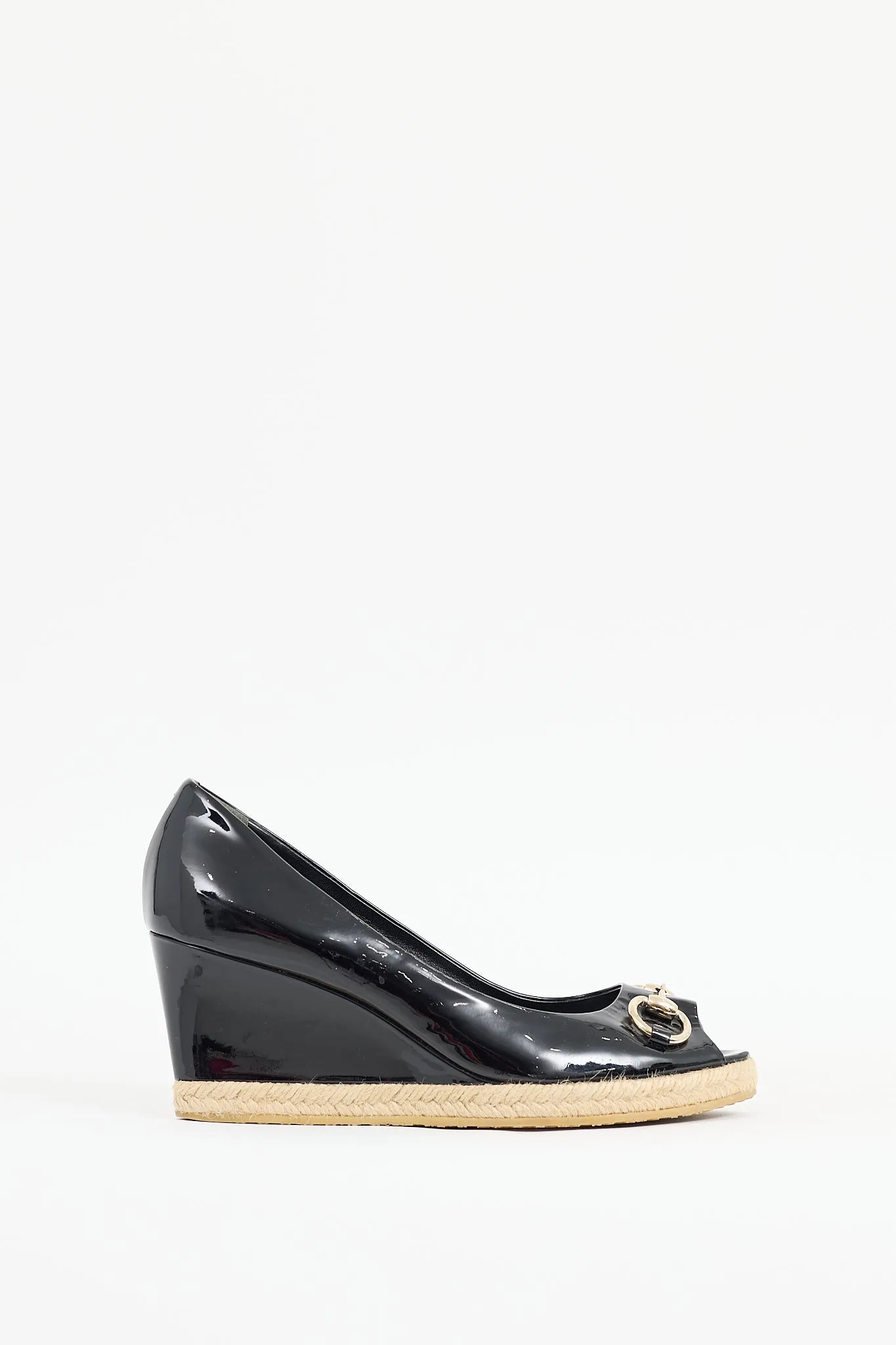 Black Patent Leather Espadrille Wedge