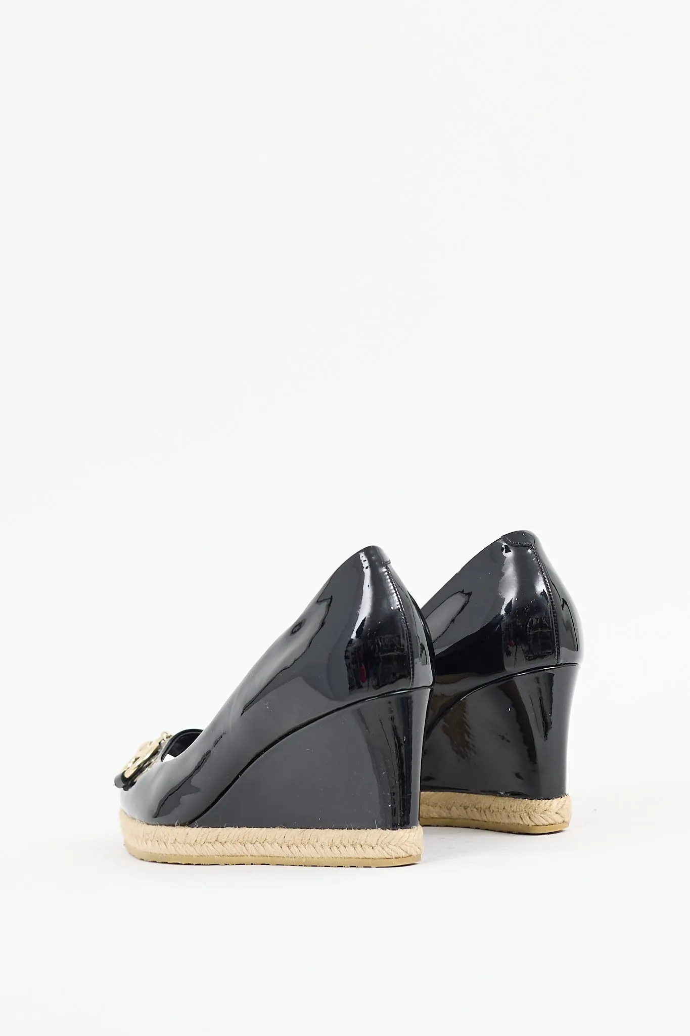 Black Patent Leather Espadrille Wedge