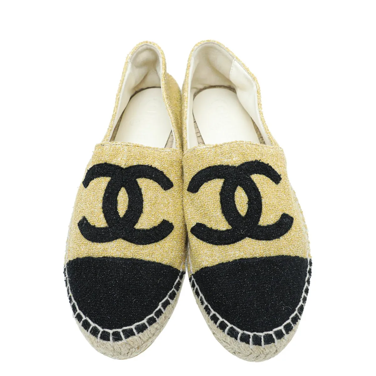 Chanel Bicolor CC Cap Toe Metallic Fabric Espadrille 39