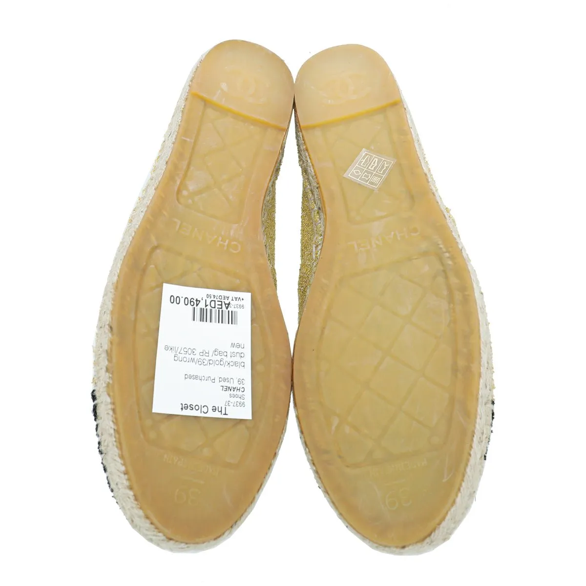 Chanel Bicolor CC Cap Toe Metallic Fabric Espadrille 39