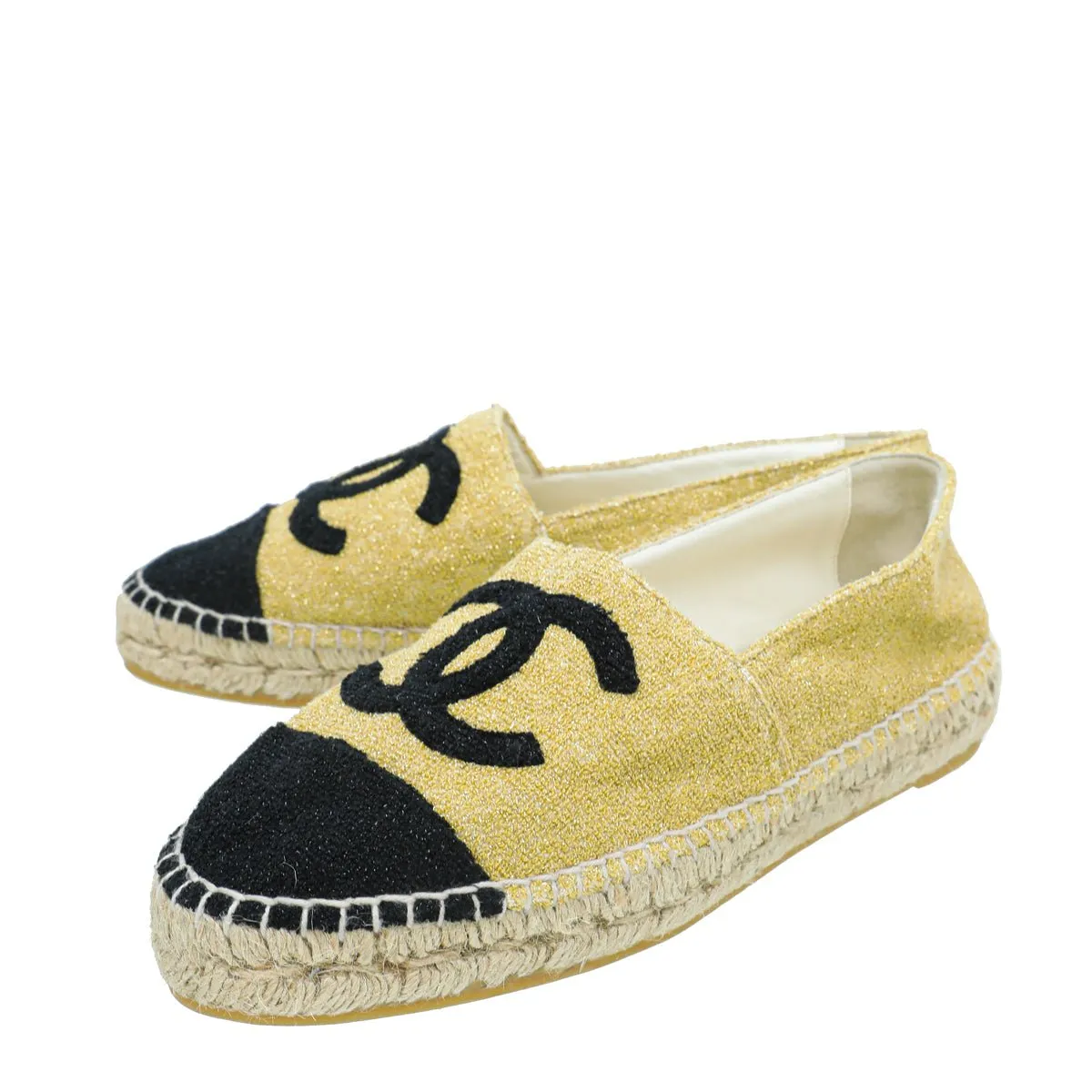 Chanel Bicolor CC Cap Toe Metallic Fabric Espadrille 39