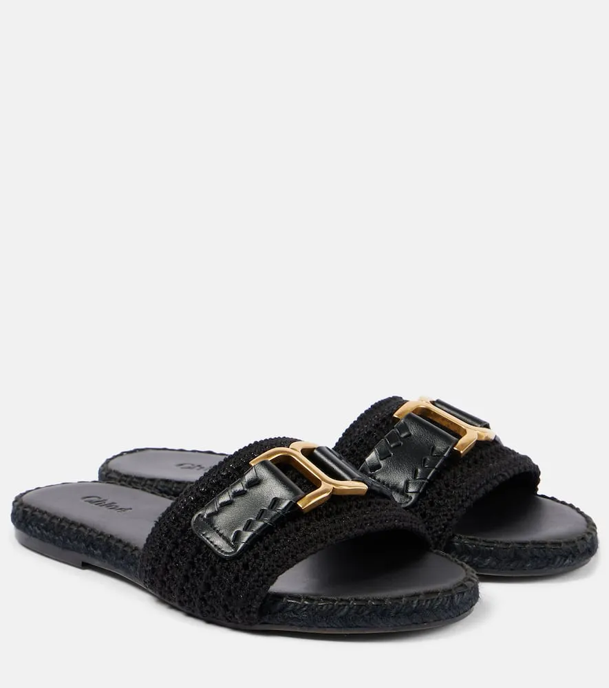 Chloe Marcie leather-trimmed espadrille slides