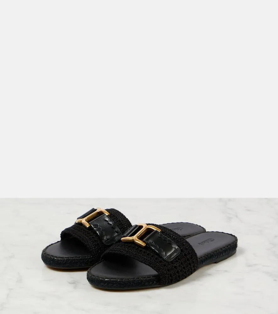 Chloe Marcie leather-trimmed espadrille slides