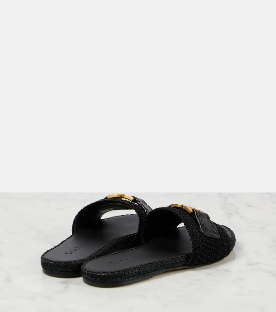Chloe Marcie leather-trimmed espadrille slides