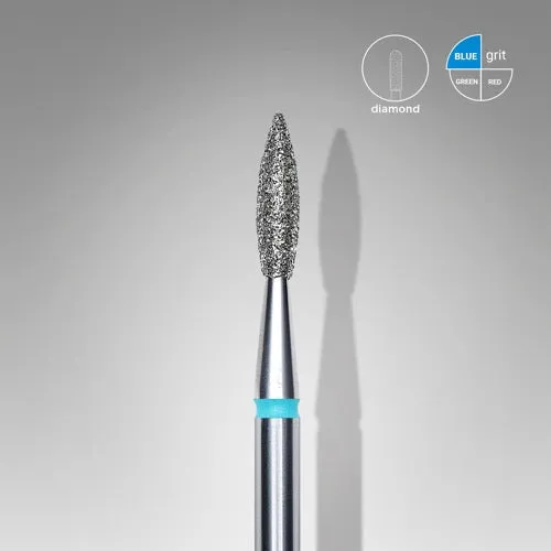 Diamond nail drill bit, “Flame” Pointed, 2.1*8.0 mm, Blue, Staleks