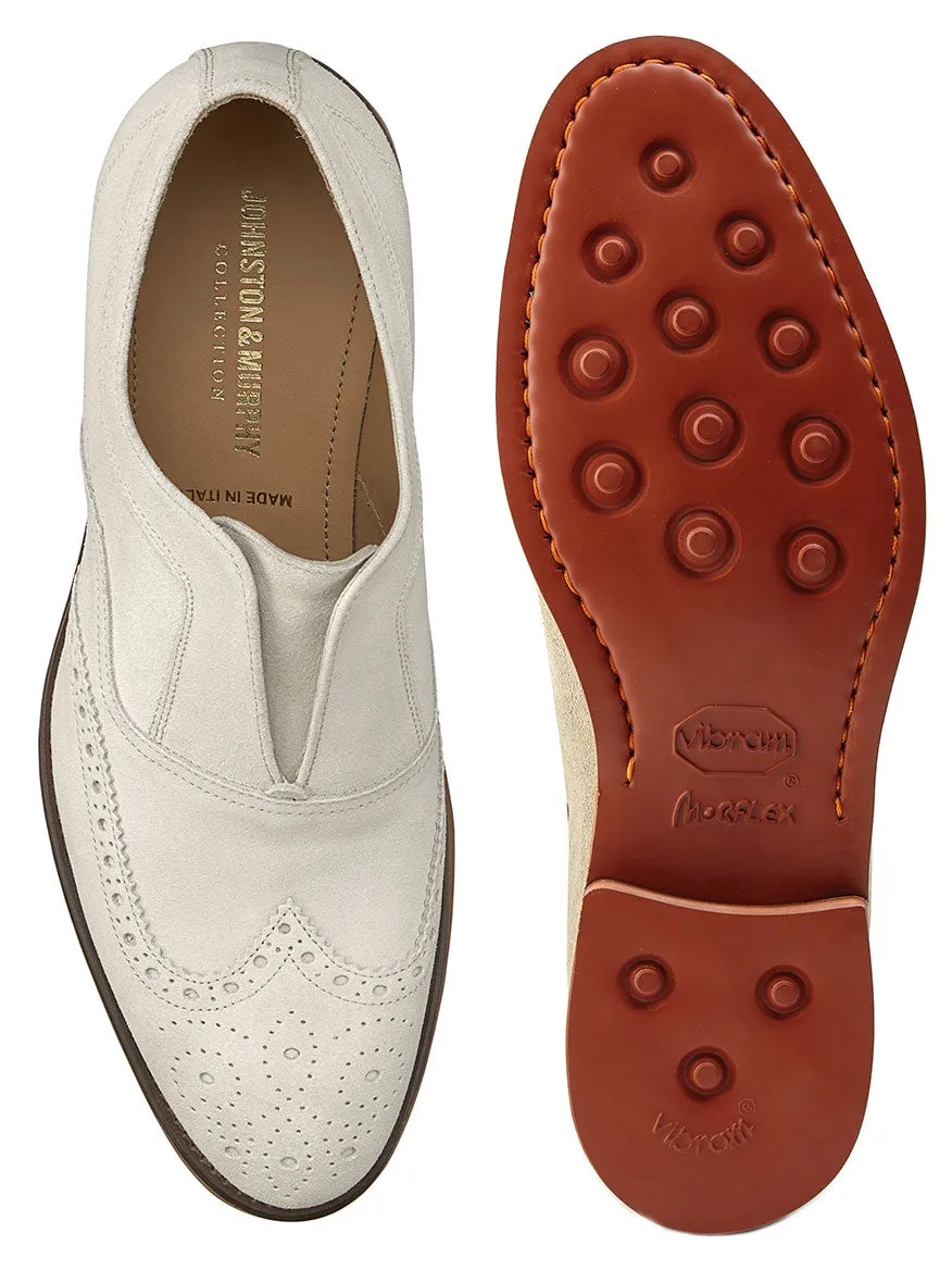 J & M Collection Ashford Wingtip Slip-On in Bone Italian Suede