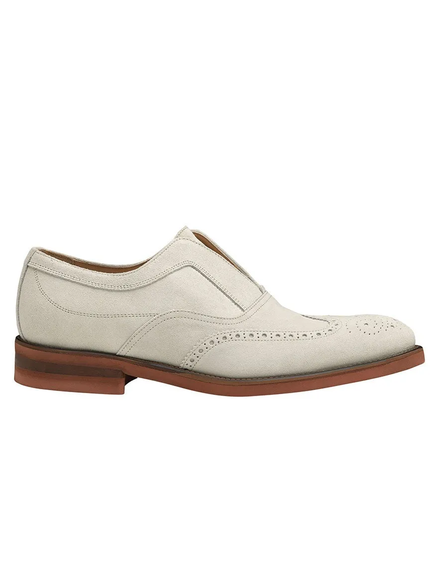 J & M Collection Ashford Wingtip Slip-On in Bone Italian Suede
