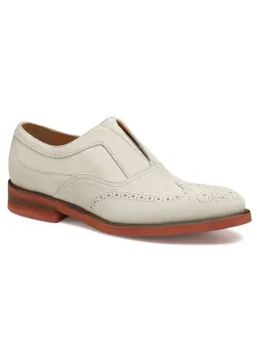 J & M Collection Ashford Wingtip Slip-On in Bone Italian Suede