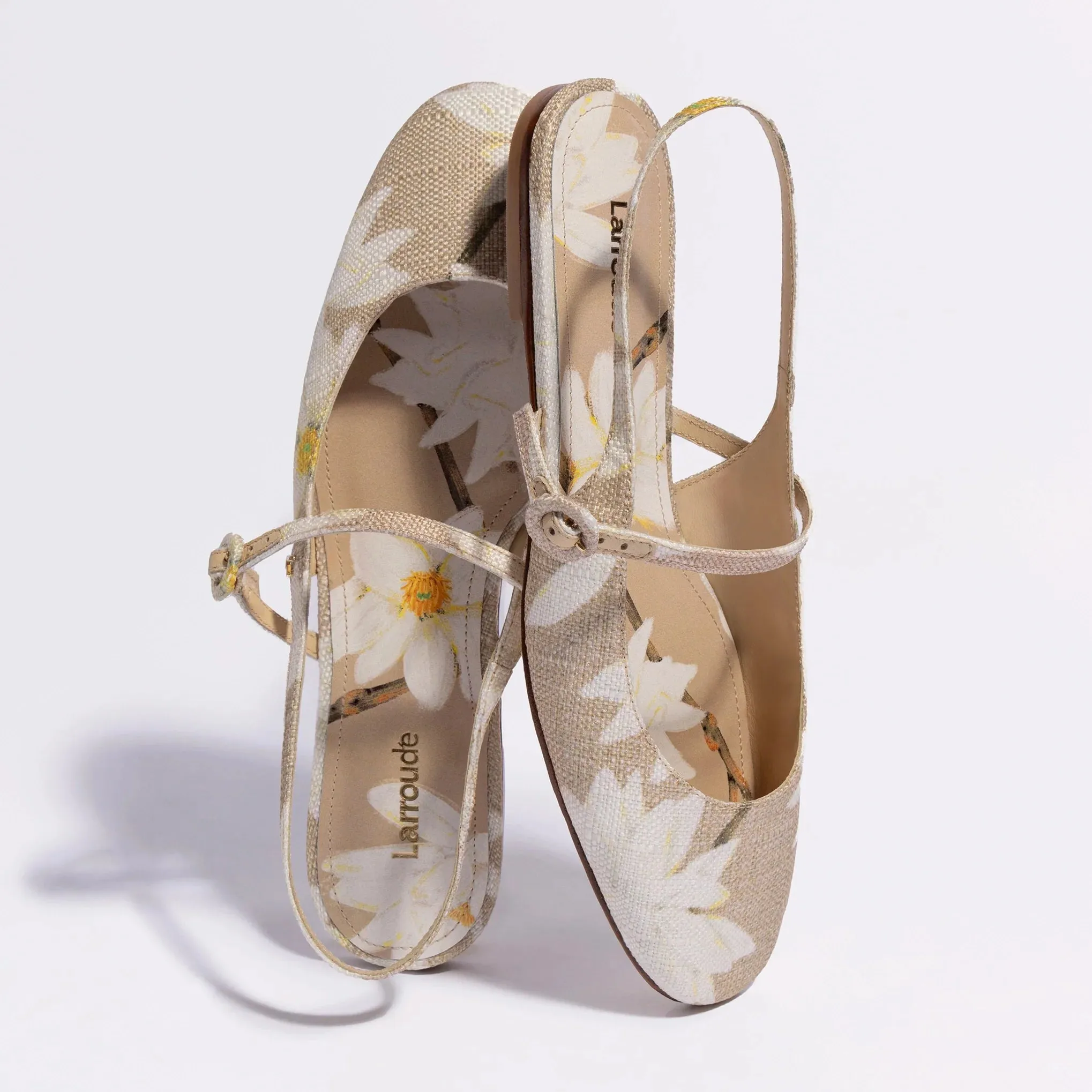 LARROUDE | Georgina Ballet Flat In Beige Printed Raffia