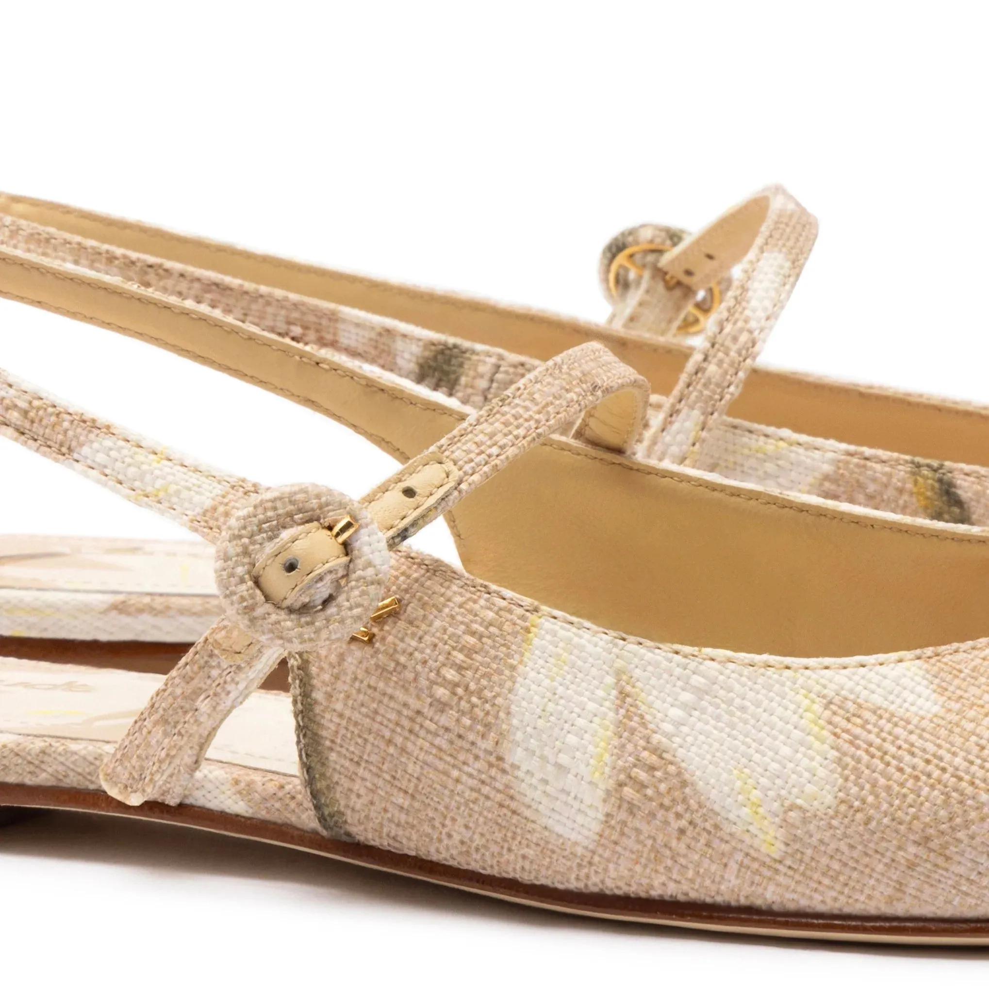 LARROUDE | Georgina Ballet Flat In Beige Printed Raffia