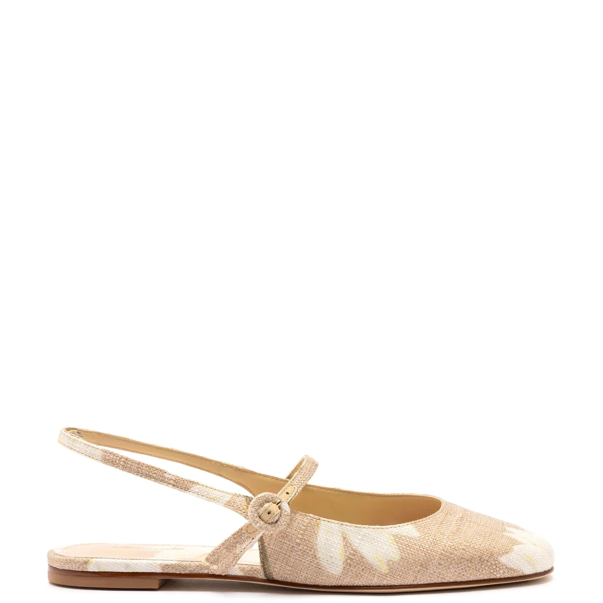 LARROUDE | Georgina Ballet Flat In Beige Printed Raffia