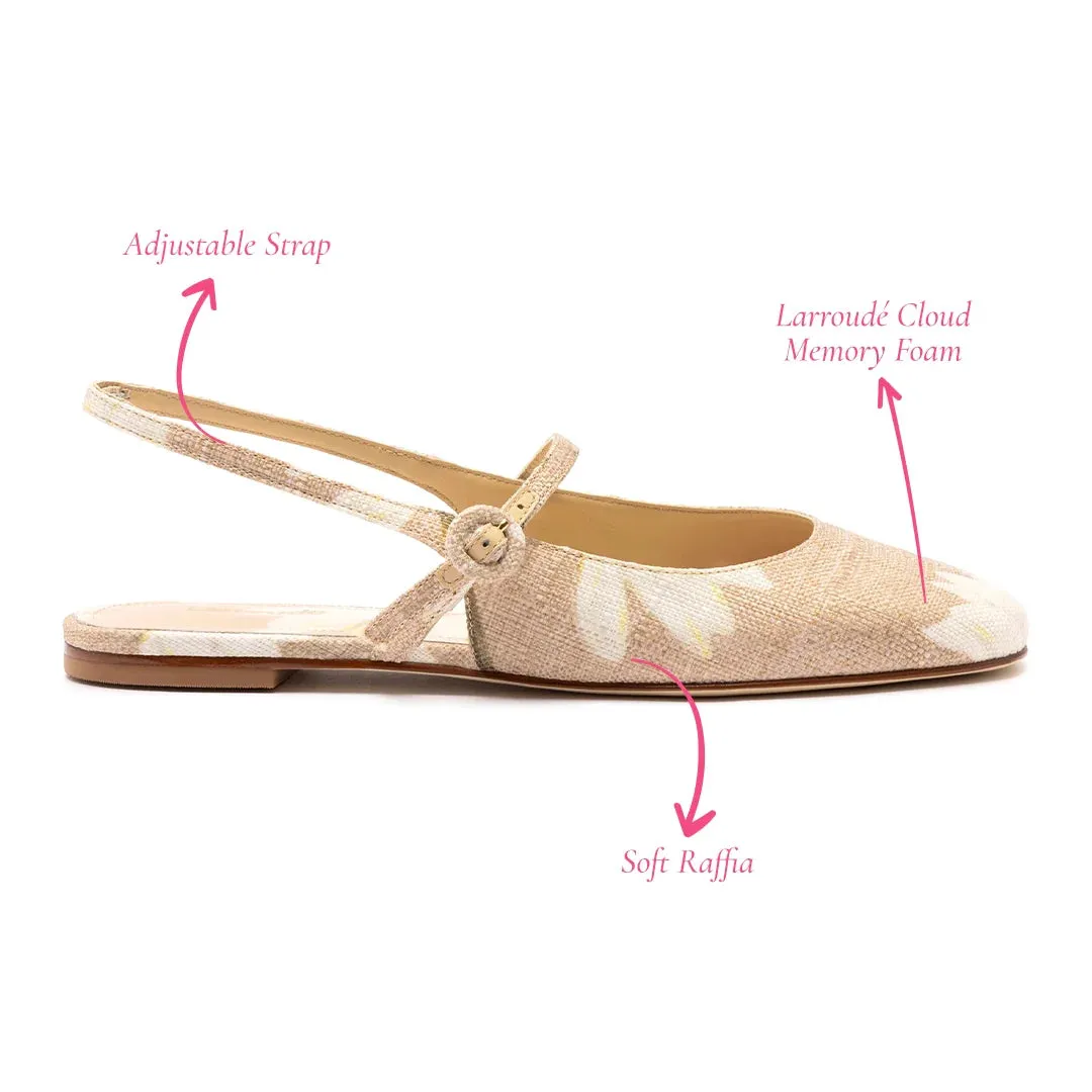 LARROUDE | Georgina Ballet Flat In Beige Printed Raffia