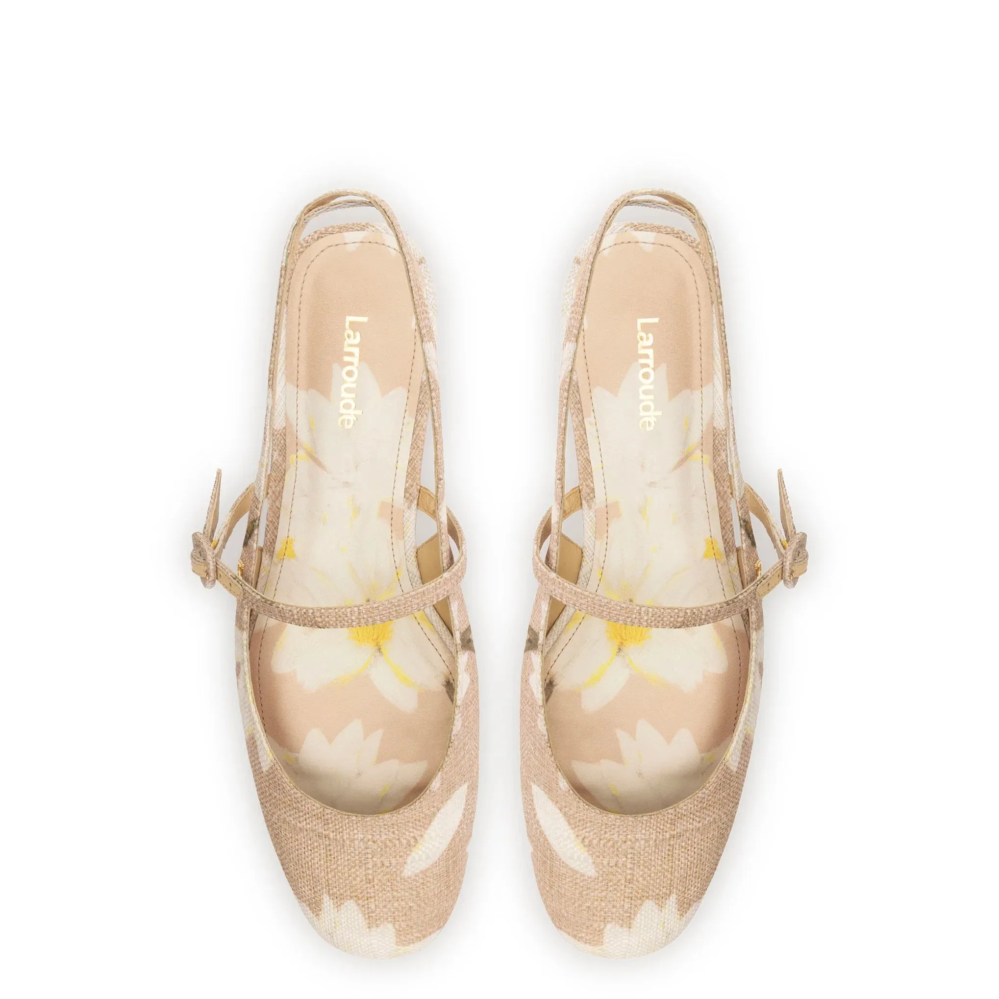 LARROUDE | Georgina Ballet Flat In Beige Printed Raffia