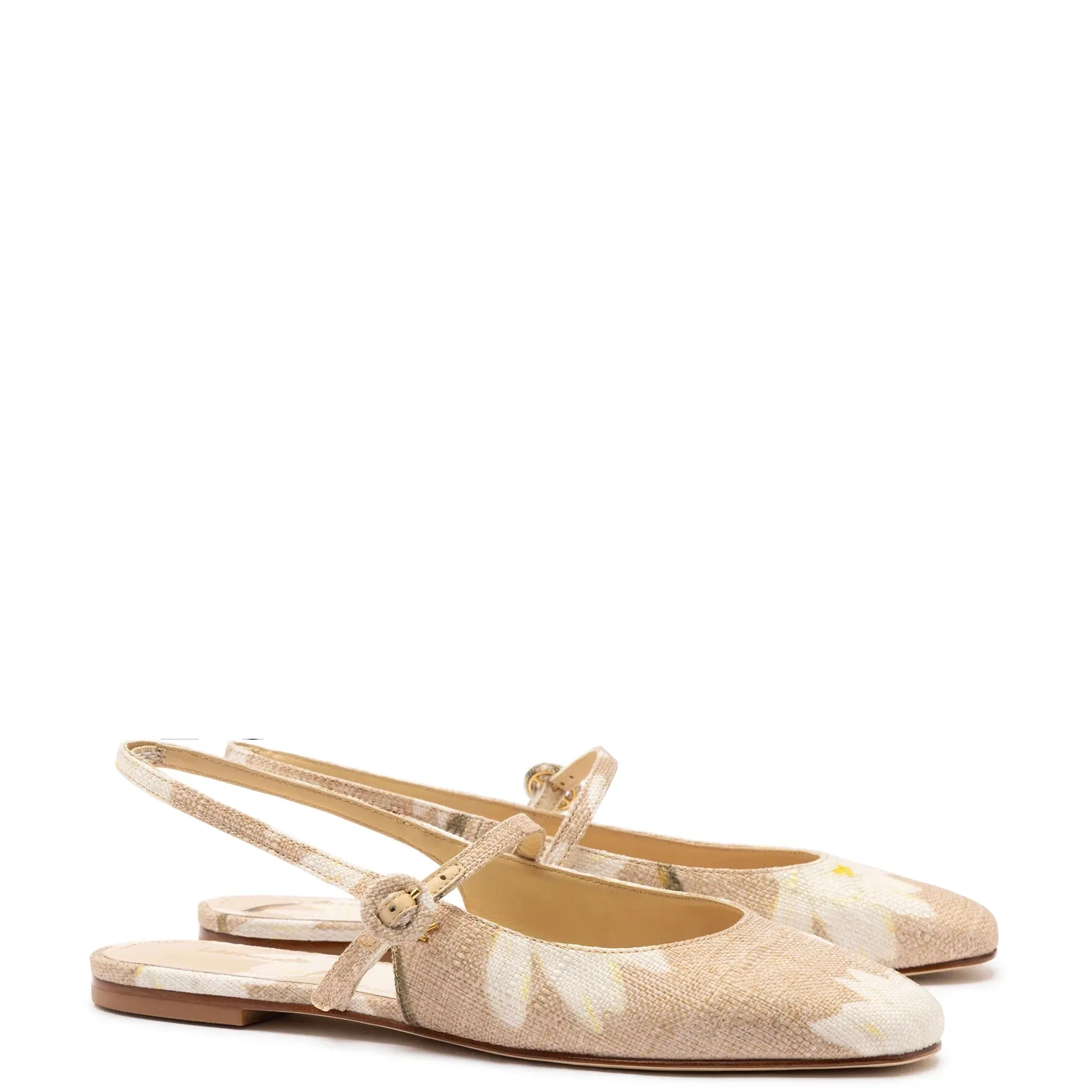 LARROUDE | Georgina Ballet Flat In Beige Printed Raffia