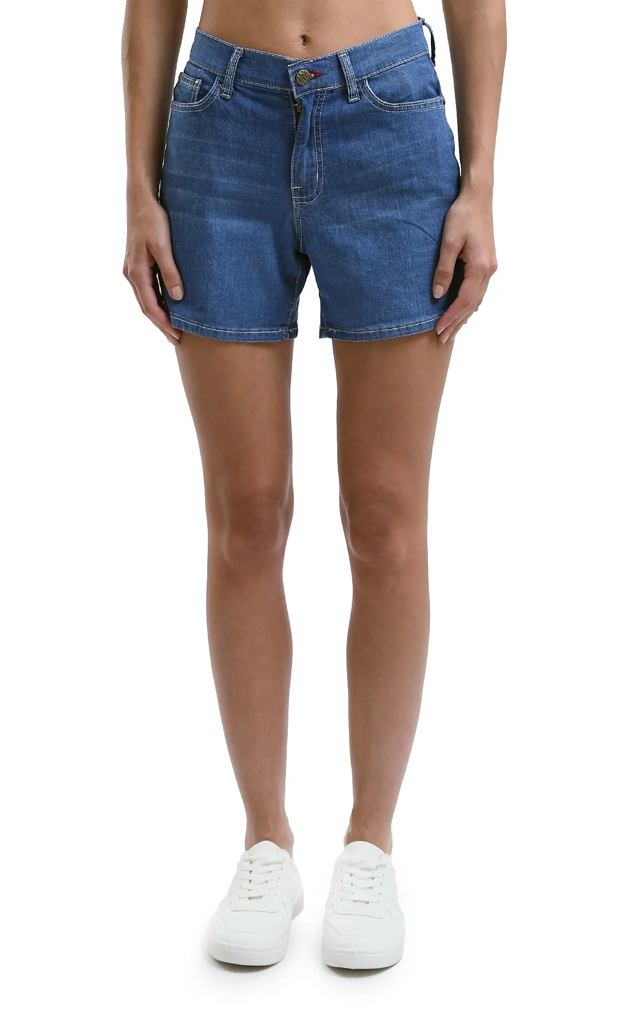 O190276 Summer Denim Shorts With Five Pockets - Medium Blue