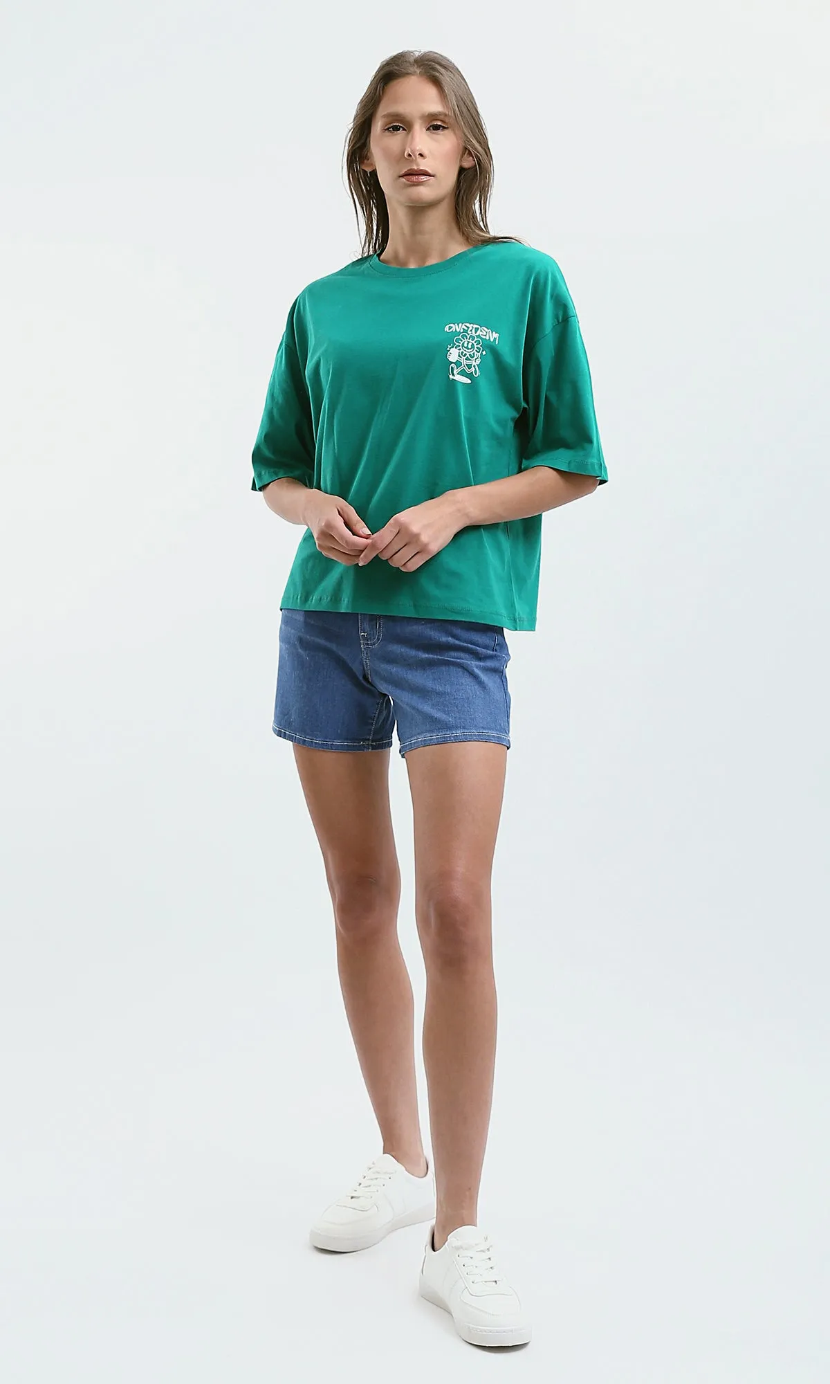 O190276 Summer Denim Shorts With Five Pockets - Medium Blue