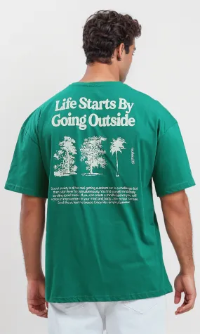 O192455 Trendy Print Green Slip On Cotton Tee