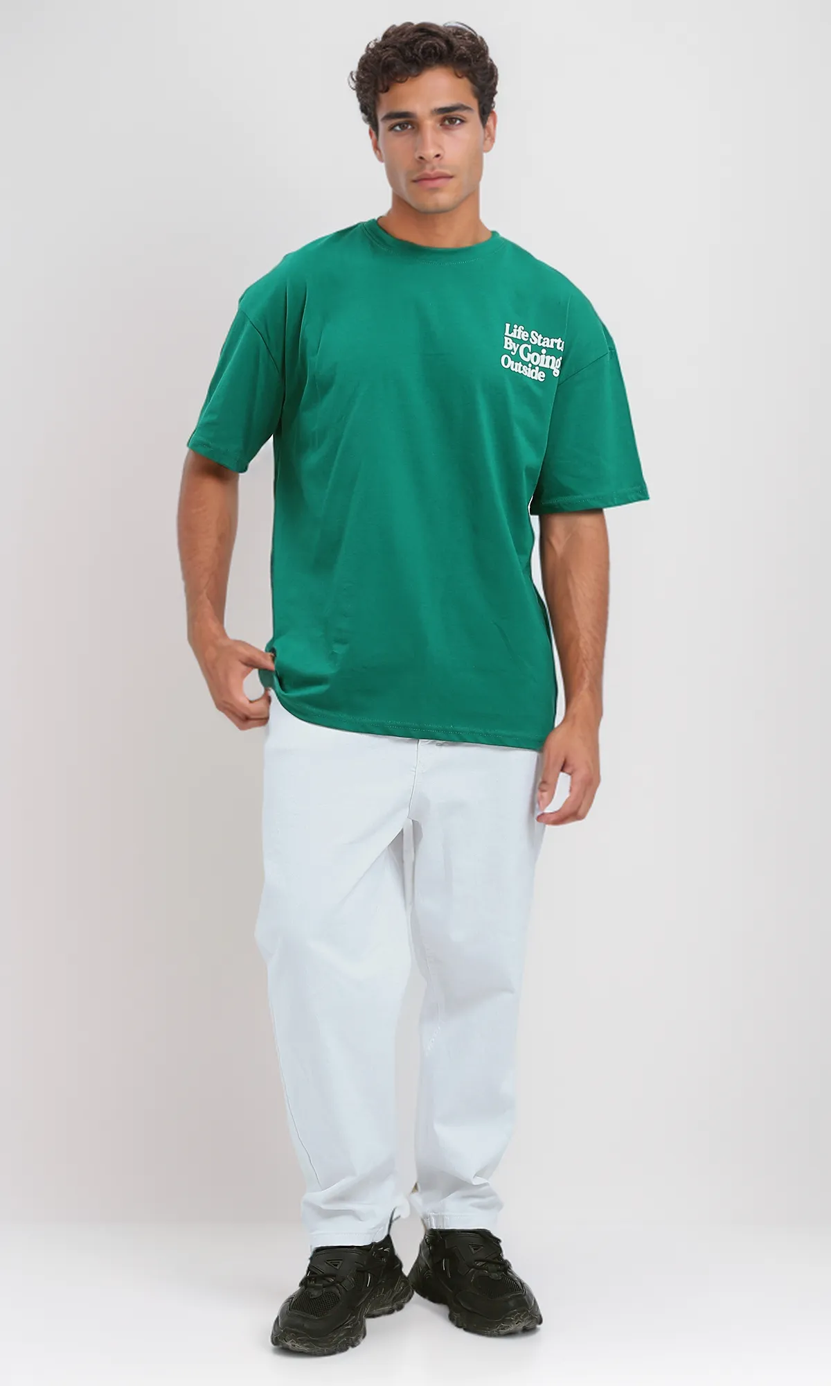 O192455 Trendy Print Green Slip On Cotton Tee