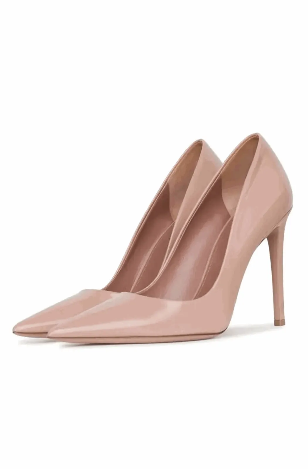 Pink patent stiletto pumps