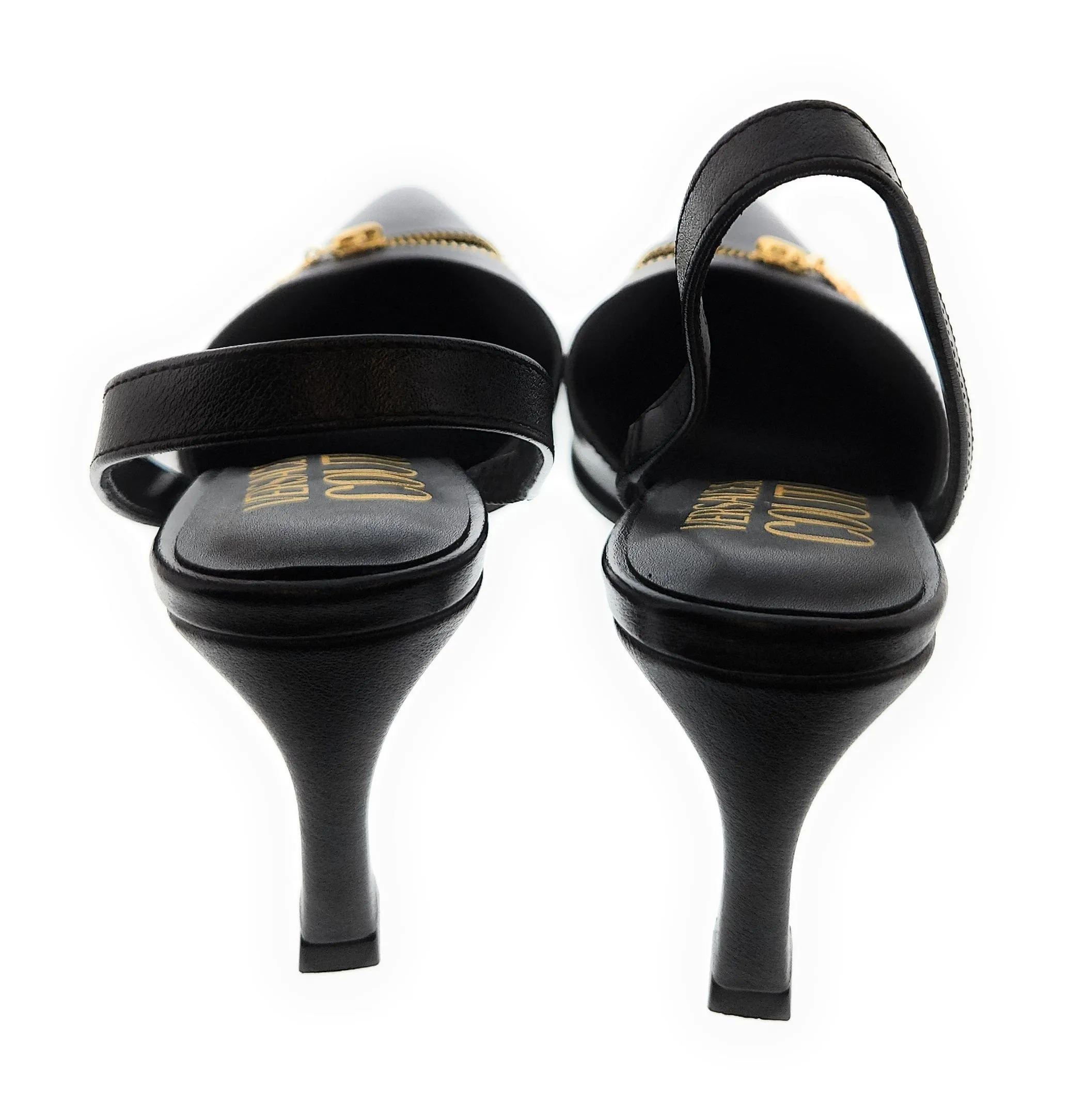 Versace Jeans Couture Black Zipper Pointed Toe High Heel Slingback-