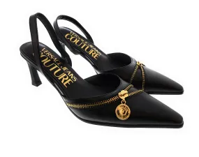 Versace Jeans Couture Black Zipper Pointed Toe High Heel Slingback-