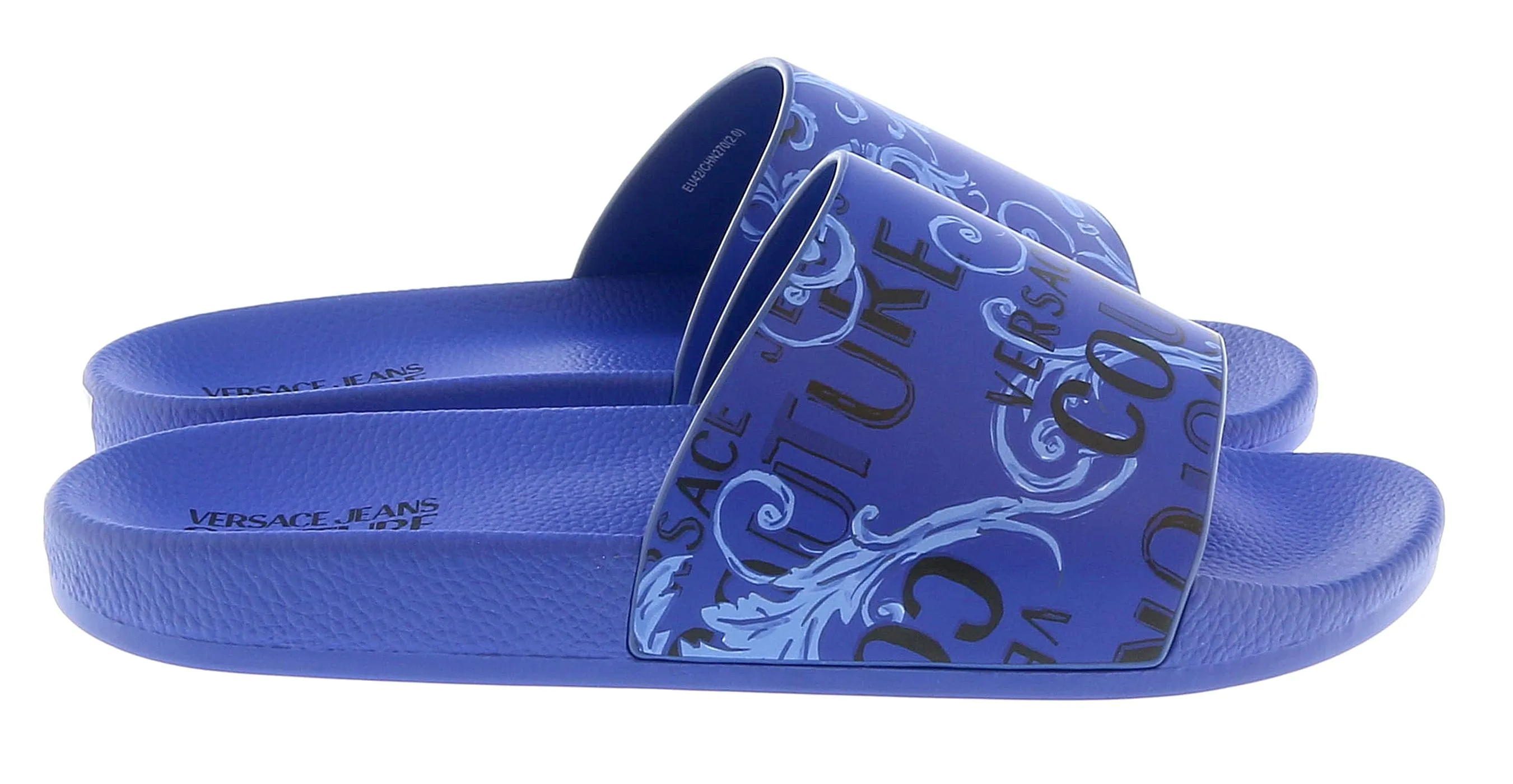 Versace Jeans Couture Electric Blue Baroque Signature Print  Pool Slide-12