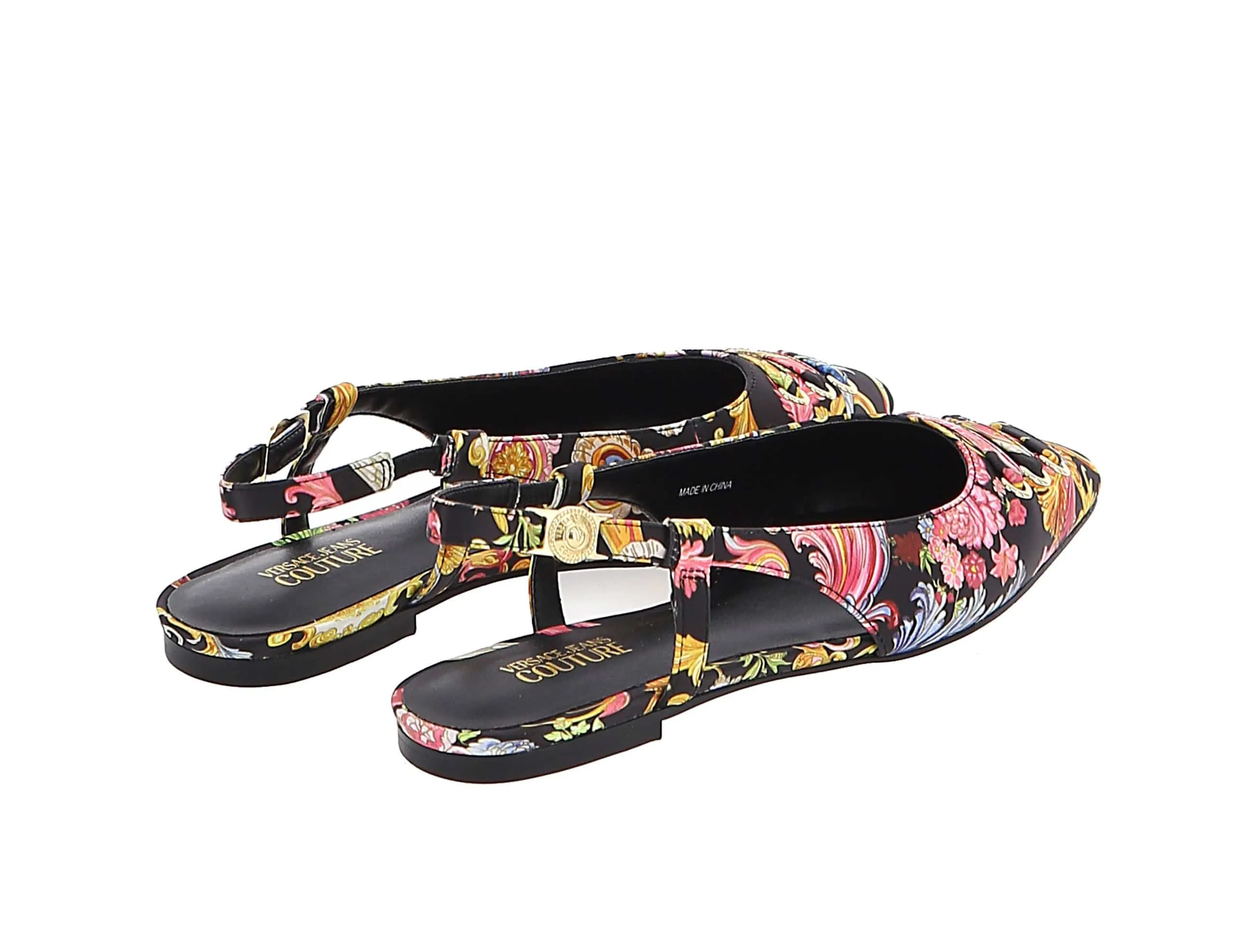 Versace Jeans Couture  Printed Pointed Toe Slingback Flats -