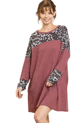 Wine & Animal Print Waffle Dress