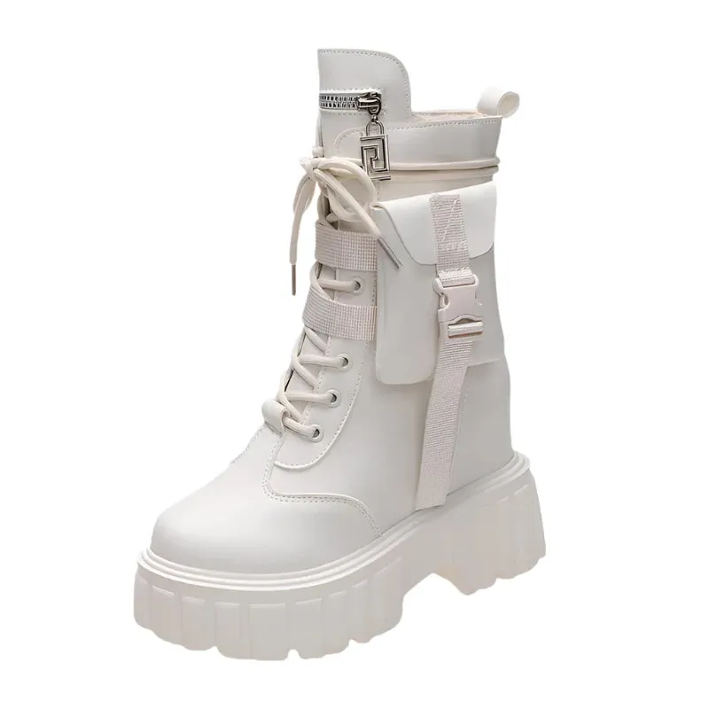 Y3K Weiße Hochplatform Boots Stiefeletten