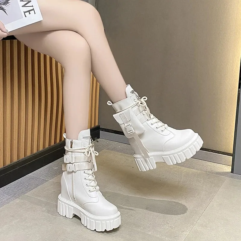 Y3K Weiße Hochplatform Boots Stiefeletten
