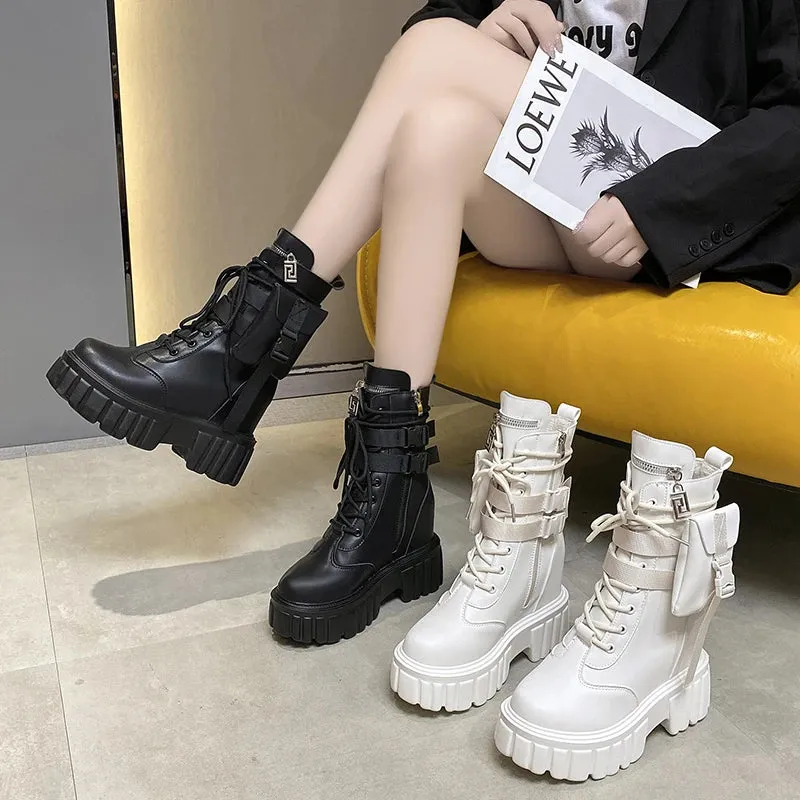 Y3K Weiße Hochplatform Boots Stiefeletten
