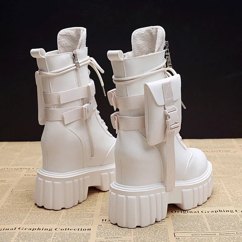 Y3K Weiße Hochplatform Boots Stiefeletten